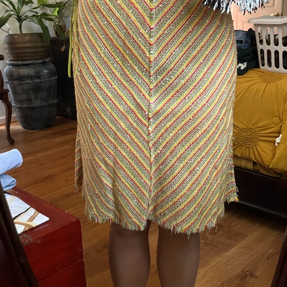 Marc Jacobs Yellow Multicolor Chevron Tweed Midi Skirt